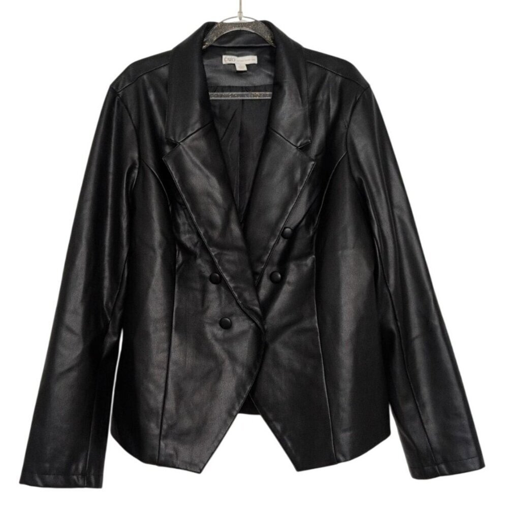 Cato Vegan Leather Moto Jacket Womens Size Large Black Double Breasted Lined